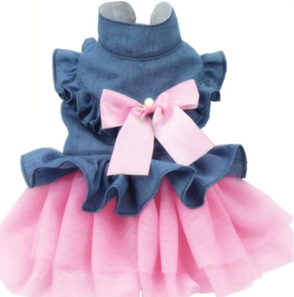 Pet Denim Dress with Cute Bow-Knot Comfy Vest Skirt Lace Trim Tutu Summer Spring Clothes for Cats and Small Dogs (X-Small)