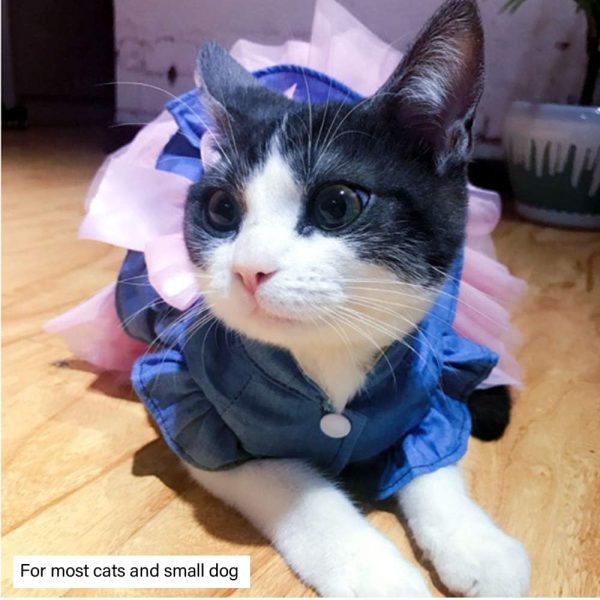 Pet Denim Dress with Cute Bow-Knot Comfy Vest Skirt Lace Trim Tutu Summer Spring Clothes for Cats and Small Dogs (X-Small)
