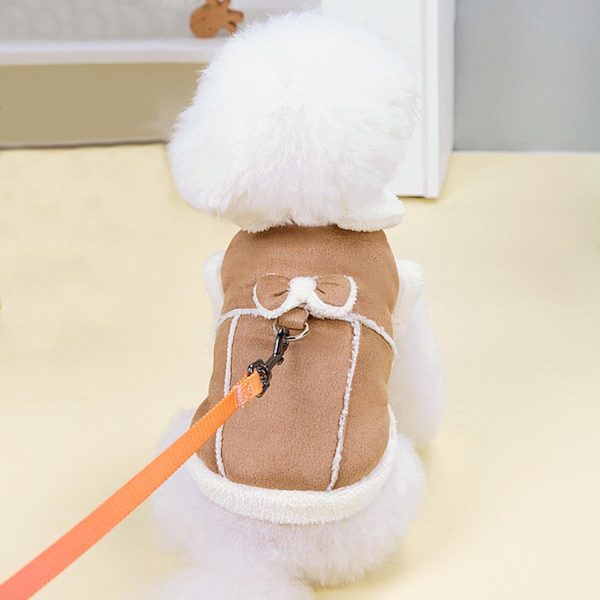 Bowtie Dog Cold Weather Coat Fleece Lining Warm Pet Puppy Turtleneck Dogs Winter Coats for Small Dogs Jacket with D-Ring Leash (X-Small, Khaki)