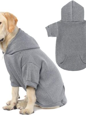 Basic Dog Hoodie - Soft and Warm Dog Hoodie Sweater with Leash Hole and Pocket, Dog Winter Coat, Cold Weather Clothes Sweatshirt for Small Medium Large Dogs Puppy Cat Boys Girls Grey XL