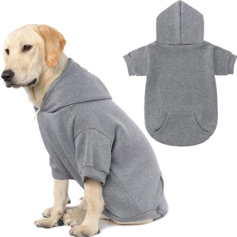Basic Dog Hoodie - Soft and Warm Dog Hoodie Sweater with Leash Hole and Pocket, Dog Winter Coat, Cold Weather Clothes Sweatshirt for Small Medium Large Dogs Puppy Cat Boys Girls Grey XL
