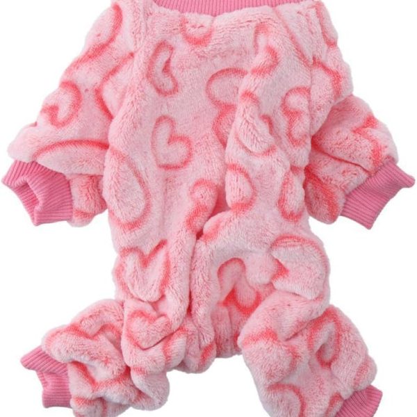 Pink Peach Heart Cat and Dog Clothing, Small and Medium-Sized Cute Four Legged Double-Sided Flannel Autumn and Winter Pet Clothing