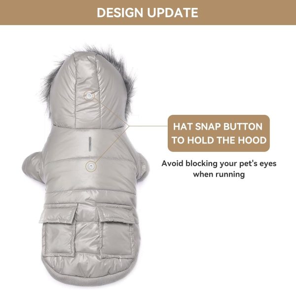 Warm Dog Coat Small Dogs Waterproof Dog Jacket Extra Warm Doggie Winter Coat Windproof Puffer Jacket, Grey S