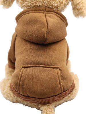 Winter Dog Hoodie Sweatshirts with Pockets Warm Dog Clothes for Small Dogs Chihuahua Coat Clothing Puppy Cat Custume (Coffee, Small)