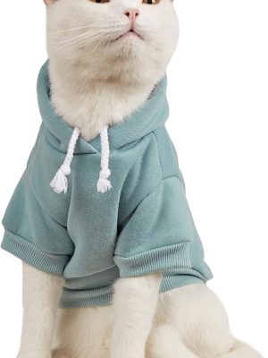 Basic Dog Hoodie & Cat Apparel, Warm Jacket & Shirt for Puppy to Medium Dogs & Cats, Cadet Blue M