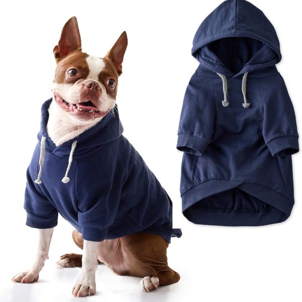 The Extra Comfy Hoodie, Organic Cotton and Recycled Poly Dog Hoodie Pet Coat Sweater for Small, Medium, Large Dogs, Navy, Small