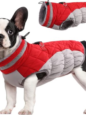 Dog Coat for Small Dogs,Waterproof Dog Winter Jacket with Harness Built in Puppy Cold Weather Coats Reflective Pet Vest with Zipper Warm Fleece Dogs Snowsuit Windproof Red S