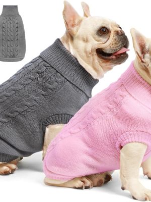 2 Pack Dog Sweaters for Small Dogs - Puppy Medium Warm Clothes in Winter, Turtleneck Pullover Design for Boy Girl Pet, Doggie, Cat, Kitten Chihuahua Bulldog Pug Beagles (M, Grey, Pink)