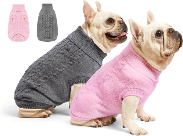 2 Pack Dog Sweaters for Small Dogs - Puppy Medium Warm Clothes in Winter, Turtleneck Pullover Design for Boy Girl Pet, Doggie, Cat, Kitten Chihuahua Bulldog Pug Beagles (M, Grey, Pink)
