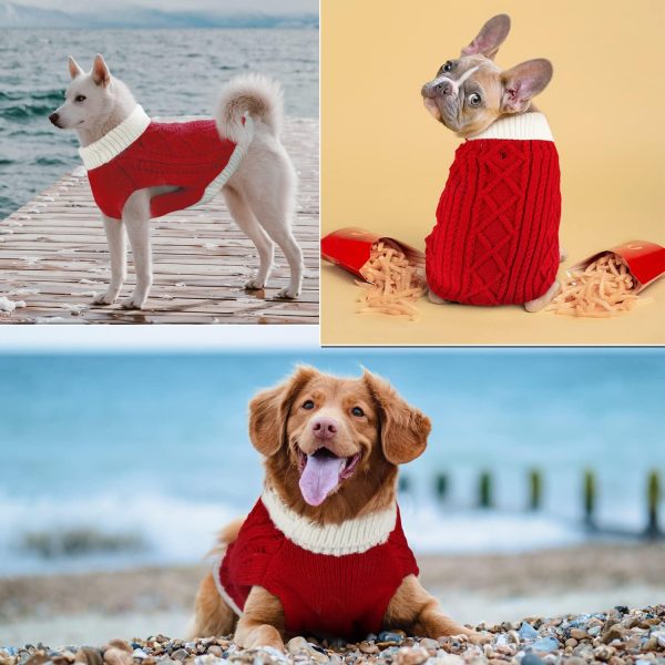 Small Dog Sweaters with Leash Hole Turtleneck Dog Sweaters Knitwear Boys Girls Warm Soft and High Stretch Pet Clothes for Fall Winter，Pet Shirts for Kitten Puppy Red Medium