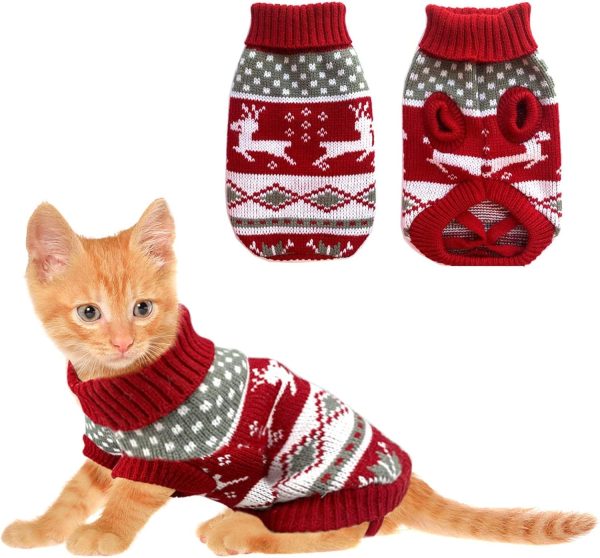 Dog Christmas Sweaters Pet Winter Knitwear Xmas Clothes Classic Warm Coats Reindeer Snowflake Argyle Sweater for Kitty Puppy Cat-S