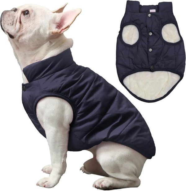 2 Layers Fleece Lined Warm Dog Jacket for Puppy Winter Cold Weather,Soft Windproof Small Dog Coat,Blue M