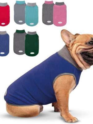 2 Pack Fleece Dog Sweater Stretchy Pullover Soft Dog Jacket with Reflective Stripe Lightweight Sweatshirt Pet Clothes Coats for Small Dogs Grey & Blue