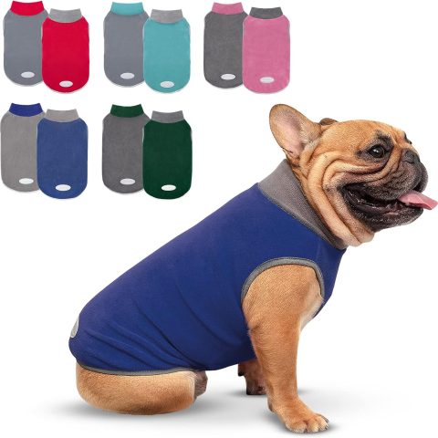 2 Pack Fleece Dog Sweater Stretchy Pullover Soft Dog Jacket with Reflective Stripe Lightweight Sweatshirt Pet Clothes Coats for Small Dogs Grey & Blue