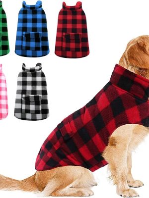 Dog Winter Coat, Fleece Doggie Jacket Plaid Reversible Vest Waterproof Windproof Cold Weather Clothes for Small Medium Large Dogs(Red, M)