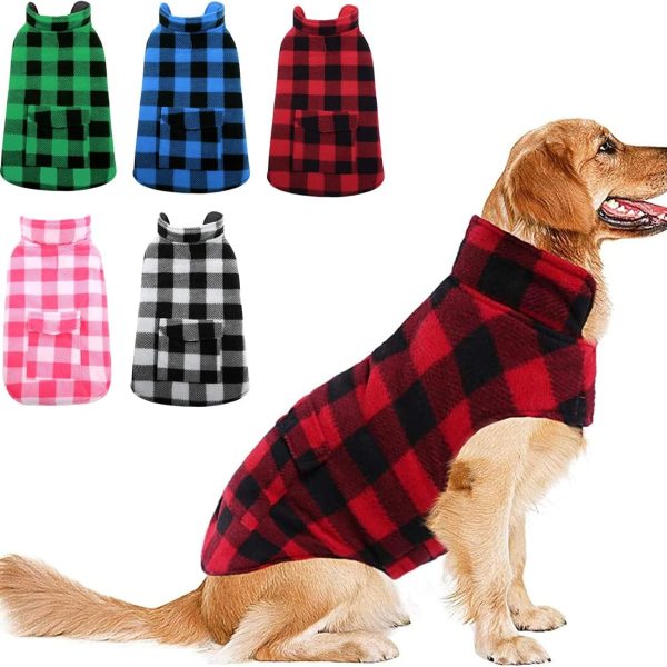 Dog Winter Coat, Fleece Doggie Jacket Plaid Reversible Vest Waterproof Windproof Cold Weather Clothes for Small Medium Large Dogs(Red, M)