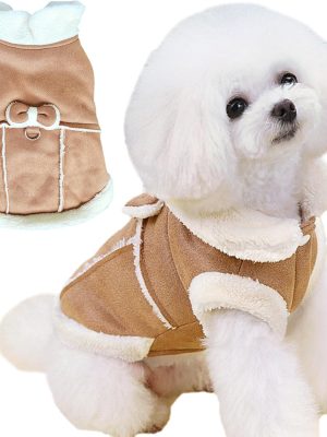Bowtie Dog Cold Weather Coat Fleece Lining Warm Pet Puppy Turtleneck Dogs Winter Coats for Small Dogs Jacket with D-Ring Leash (X-Small, Khaki)