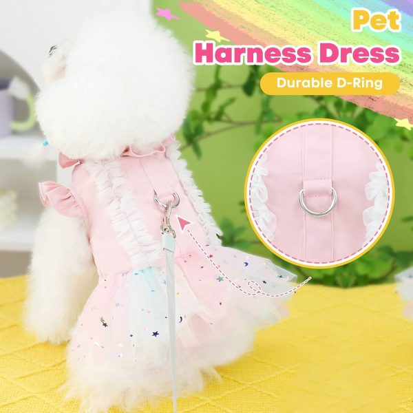 Dog Harness Dress - Pink Cute Rainbow Tutu Princess Summer Puppy Dress for Small Dogs Girl Cat Clothes - Shih Tzu Chihuahua