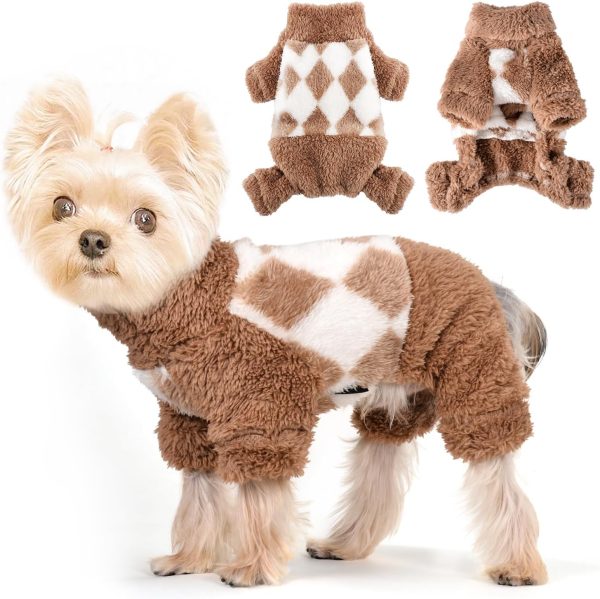 Dog Pajamas Spring Dog Sweaters for Small Dogs Girl Boy Chihuahua Clothes Lightweight Fleece Pet Jumpsuit Cat Onesie Clothing, XS, Beige