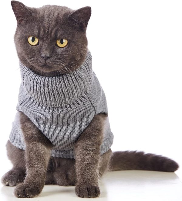 Stretchy Cat Sweater - 17 Colors & 6 Sizes | Snug Winter-Ready Knit for Boy/Girl Cats & Kittens(Grey, Medium)