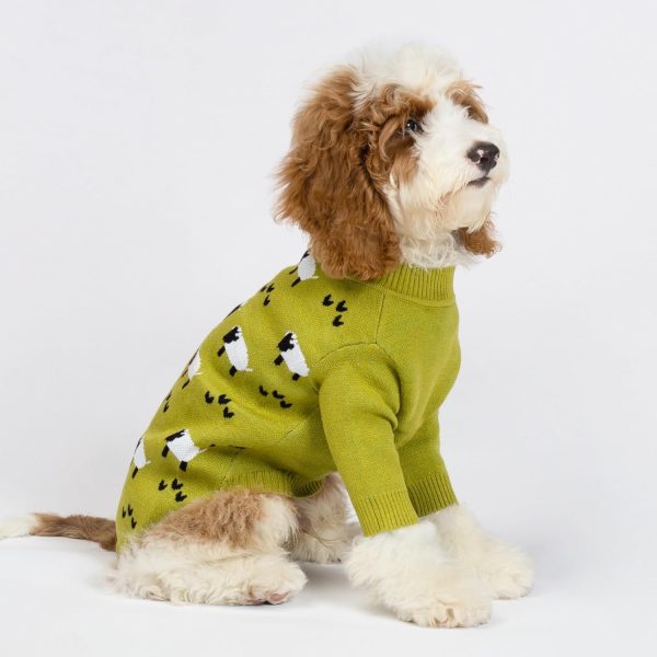 Funny Sheep Dog Sweater, Thermal Winter Clothes for Small Dogs, Boy, Girl - Dog Holiday Pullover Jumper, Pet Outfit - Black, Green, White, S