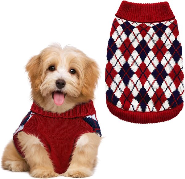 Pet Sweater The Diamond Plaid Cat Dog Shirts, Dog Apparel with Leash Hole,Red Boys Girls High Stretch Pet Clothes Small