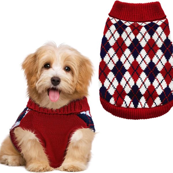 Pet Sweater The Diamond Plaid Cat Dog Shirts, Dog Apparel with Leash Hole,Red Boys Girls High Stretch Pet Clothes Small