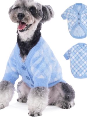 Dog Sweater Small Dog Winter Clothes Cat Knitwear XXS XS S Medium Coat for Small Dogs Boy Girl Dog Jacket Stretchy Puppy Costumes Deluxe Soft Warm Dog Outfit Apparel (Light Blue, Large)