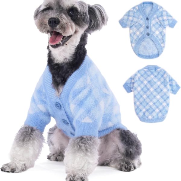 Dog Sweater Small Dog Winter Clothes Cat Knitwear XXS XS S Medium Coat for Small Dogs Boy Girl Dog Jacket Stretchy Puppy Costumes Deluxe Soft Warm Dog Outfit Apparel (Light Blue, Large)