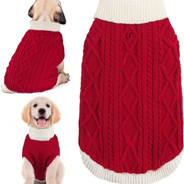 Small Dog Sweaters with Leash Hole Turtleneck Dog Sweaters Knitwear Boys Girls Warm Soft and High Stretch Pet Clothes for Fall Winter，Pet Shirts for Kitten Puppy Red Medium