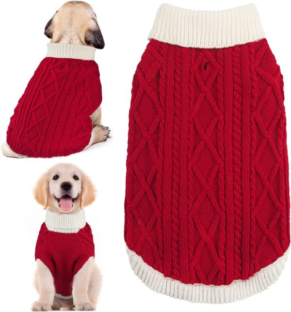 Small Dog Sweaters with Leash Hole Turtleneck Dog Sweaters Knitwear Boys Girls Warm Soft and High Stretch Pet Clothes for Fall Winter，Pet Shirts for Kitten Puppy Red Medium