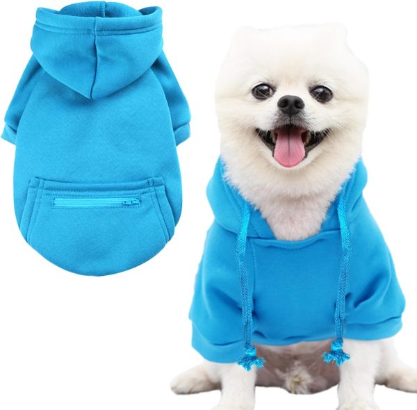 Winter Dog Hoodie Sweatshirts with Pockets Warm Dog Clothes for Small Dogs Chihuahua Coat Clothing Puppy Cat Custume (XX-Small, Y02-Blue)