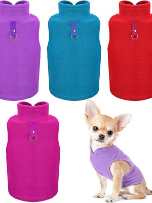 4 Pieces Dog Polyester Warmer Vest Sweater Warm Pullover Jacket with D-Ring Leash Cold Weather Coat Hoodie for Small and Medium Dogs(M,Purple, Blue, Rose, Red)