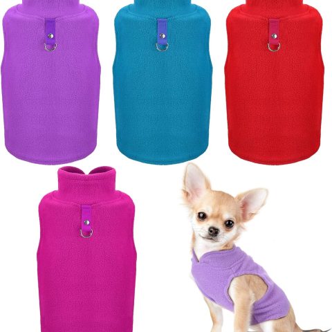 4 Pieces Dog Polyester Warmer Vest Sweater Warm Pullover Jacket with D-Ring Leash Cold Weather Coat Hoodie for Small and Medium Dogs(M,Purple, Blue, Rose, Red)