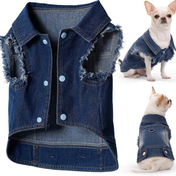 Pet Denim Jacket for Dogs with Leash Ring, Fringed Sleeves, Blue Jean Coat, Dog Collar Vest, Classic Design, Vintage Washed, Suitable for Small to Large Dogs (XX-Large)