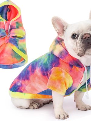 Dog Hoodie Tie Dye Dog Sweatshirt Chic Winter Clothes Ultra-Soft Warm Sweaters for Small Medium Dogs Fashion Pet Clothes for Dogs (Multicolor, L (Back: 14.96",Chest: 19.68", Neck: 16.53"))