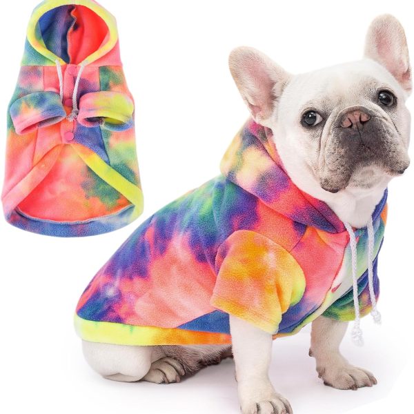 Dog Hoodie Tie Dye Dog Sweatshirt Chic Winter Clothes Ultra-Soft Warm Sweaters for Small Medium Dogs Fashion Pet Clothes for Dogs (Multicolor, L (Back: 14.96",Chest: 19.68", Neck: 16.53"))