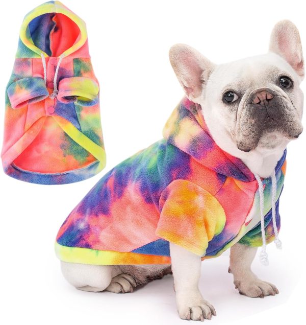 Dog Hoodie Tie Dye Dog Sweatshirt Chic Winter Clothes Ultra-Soft Warm Sweaters for Small Medium Dogs Fashion Pet Clothes for Dogs (Multicolor, L (Back: 14.96",Chest: 19.68", Neck: 16.53"))