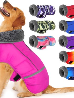 Warm Dog Coat, Christmas Dog Jacket Waterproof Puppy Winter Coat with Buckles, Reflective Adjustable Pet Snow Jacket Turtleneck Fleece Sweater for Small Medium Large Dogs - Pink, S