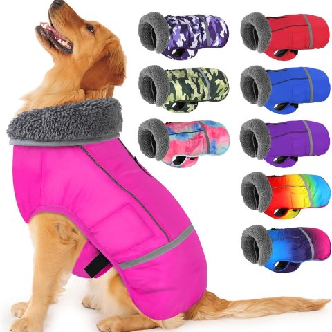 Warm Dog Coat, Christmas Dog Jacket Waterproof Puppy Winter Coat with Buckles, Reflective Adjustable Pet Snow Jacket Turtleneck Fleece Sweater for Small Medium Large Dogs - Pink, S