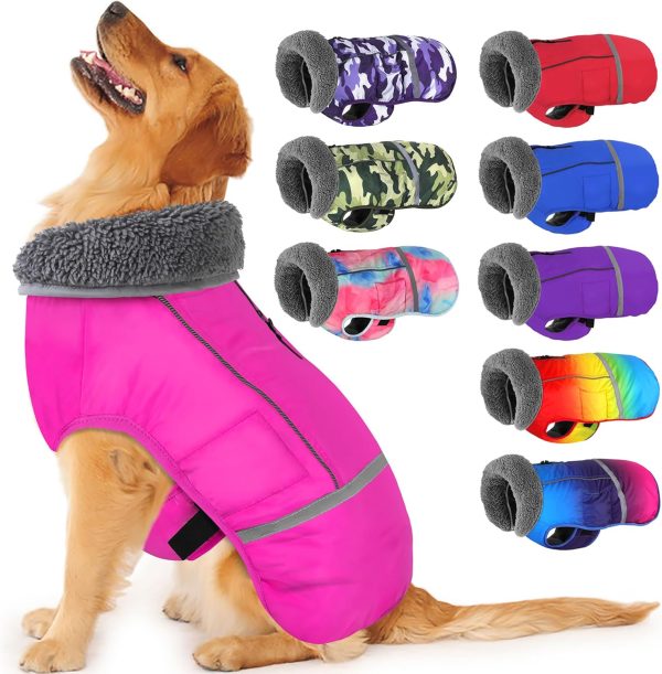 Warm Dog Coat, Christmas Dog Jacket Waterproof Puppy Winter Coat with Buckles, Reflective Adjustable Pet Snow Jacket Turtleneck Fleece Sweater for Small Medium Large Dogs - Pink, S