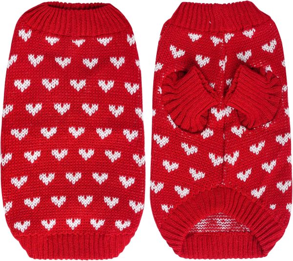 Dog Knitted Sweater Dog Heart Sweater Puppy Sweater Warm Soft Pet Holiday Clothes for Small Cats and Dogs (Red, S)