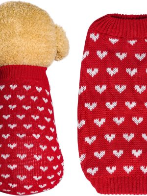Dog Knitted Sweater Dog Heart Sweater Puppy Sweater Warm Soft Pet Holiday Clothes for Small Cats and Dogs (Red, S)