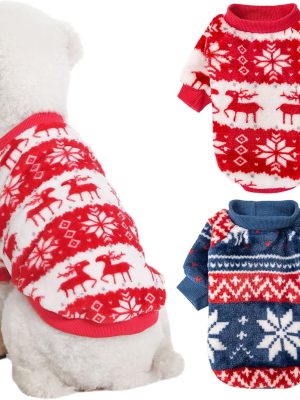 Dog Sweater, 2 Pack Dog Sweaters for Small Dogs, Dog Clothes for Small Dogs Girl Boy, Ultra Soft and Warm Puppy Sweater Dog Coat for Winter Christmas (XX-Small, Xmas Red+Xmas Blue)