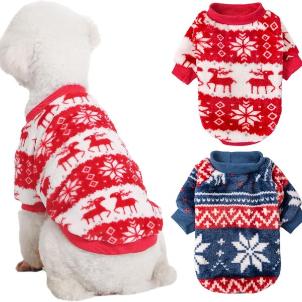Dog Sweater, 2 Pack Dog Sweaters for Small Dogs, Dog Clothes for Small Dogs Girl Boy, Ultra Soft and Warm Puppy Sweater Dog Coat for Winter Christmas (XX-Small, Xmas Red+Xmas Blue)