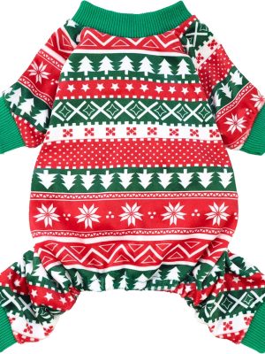 Dog Christmas Outfit, Dog Pajamas, Dog Winter Clothes for Small Dogs Boy Girl, Pet Ugly Sweater, Cat Costume, Red Green, Small