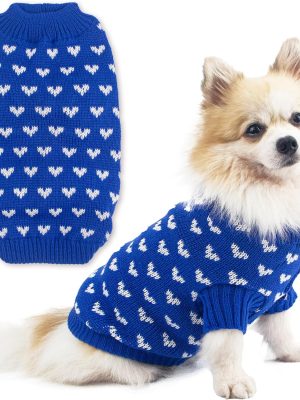 Dog Sweater Heart Puppy Sweater Warm Soft Pet Cloth Dog Outfits for Small Dogs and Cats (Blue, M)