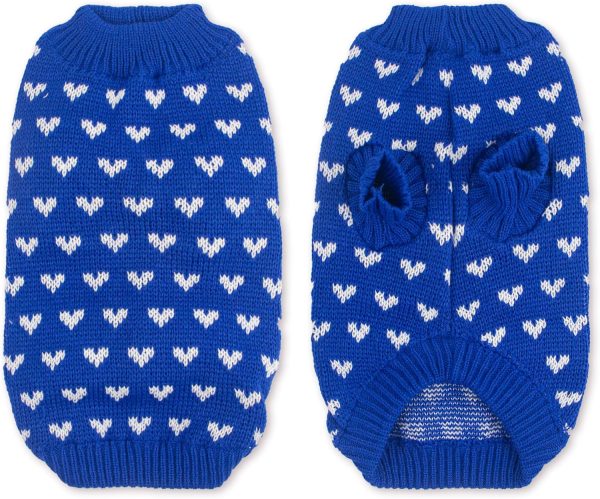 Dog Sweater Heart Puppy Sweater Warm Soft Pet Cloth Dog Outfits for Small Dogs and Cats (Blue, M)