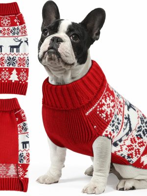 Christmas Dog Sweaters for Small Medium Large Dogs and Cats,Pet Soft Warm Holiday Outfit Girl & Boy,Pup Winter Clothes Turtleneck Double Knitting Collar for Outdoors Playing (Deer, M)
